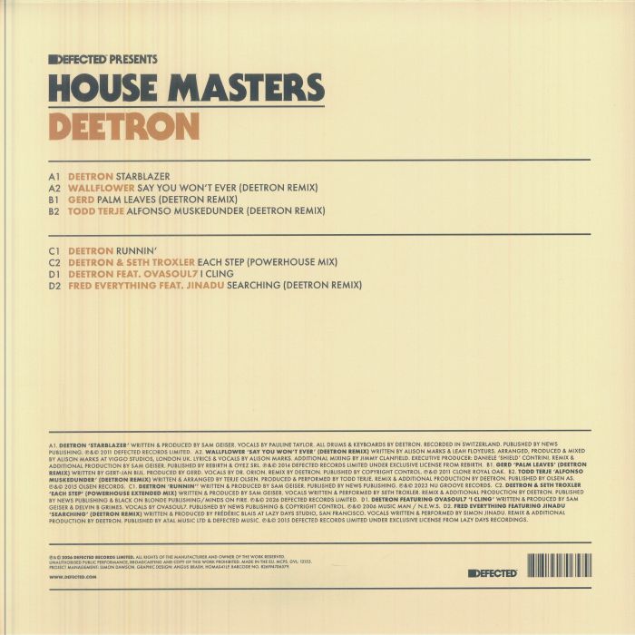 Deetron – House Masters - 2x Vinyl LP Defected House Compilation