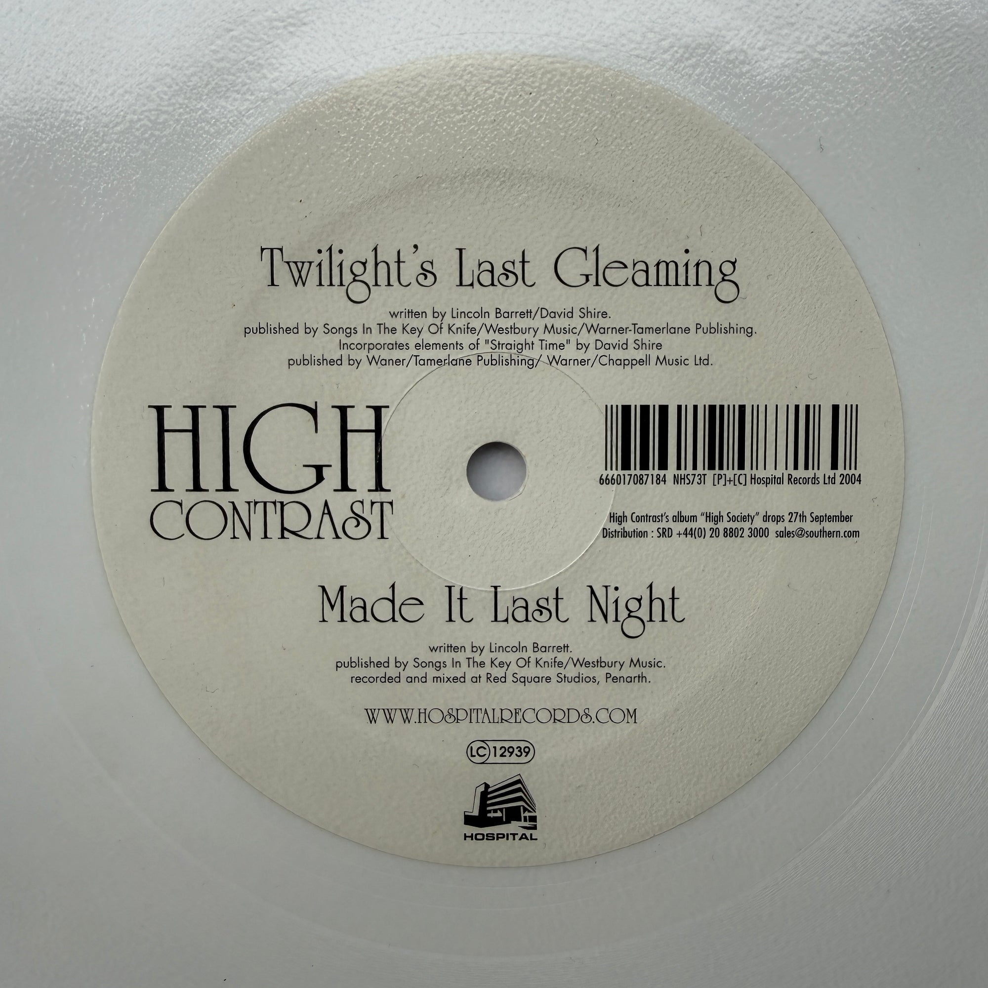 High Contrast – Twilight’s Last Gleaming 12” White Vinyl Drum & Bass Hospital 2004