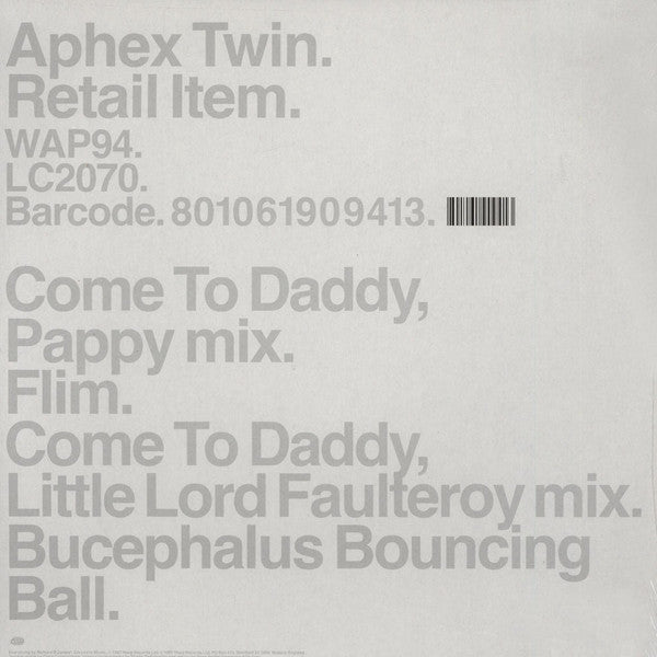 Aphex Twin – Come To Daddy 12” Vinyl Warp Records Electronic Classic