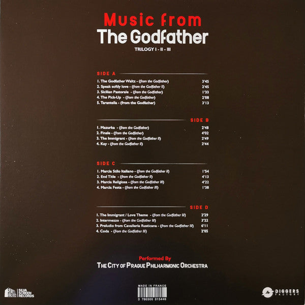 The City Of Prague Philharmonic Orchestra – Music From The Godfather Trilogy I II III – 2LP Blood Red Vinyl Soundtrack