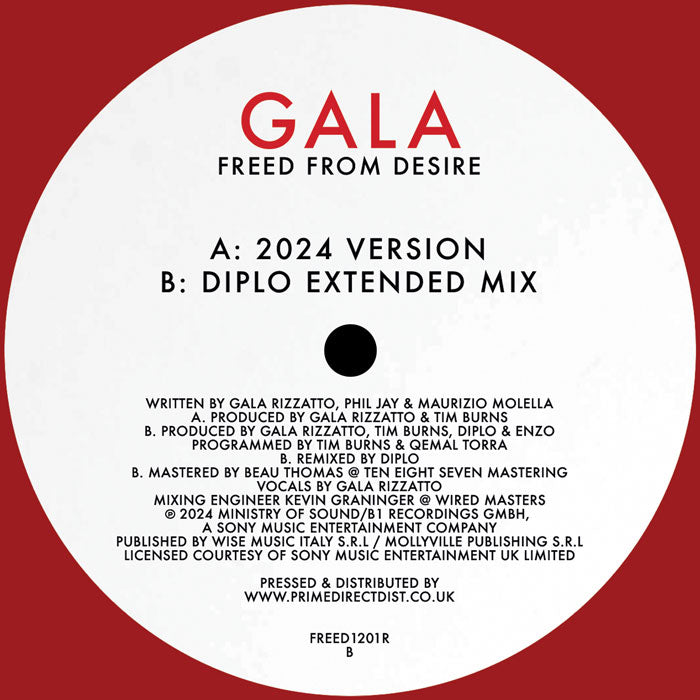 Gala – Freed From Desire 12” Red Vinyl House Classic Diplo Remix